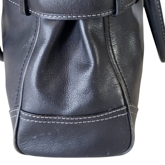 Coach Hampton Black Leather Satchel Top Double Handle Bag Dog Leash Clip F08A70 - Picture 10 of 15